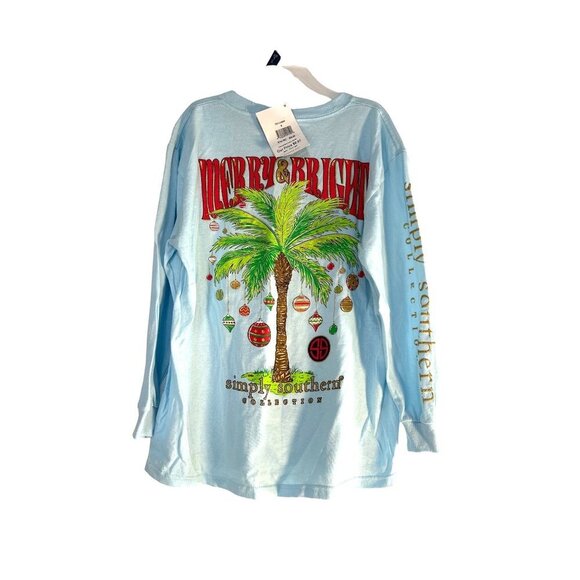 Simply Southern Collection Girls Long Sleeve Christmas Graphic Tee Blue Multi S - Picture 2 of 7